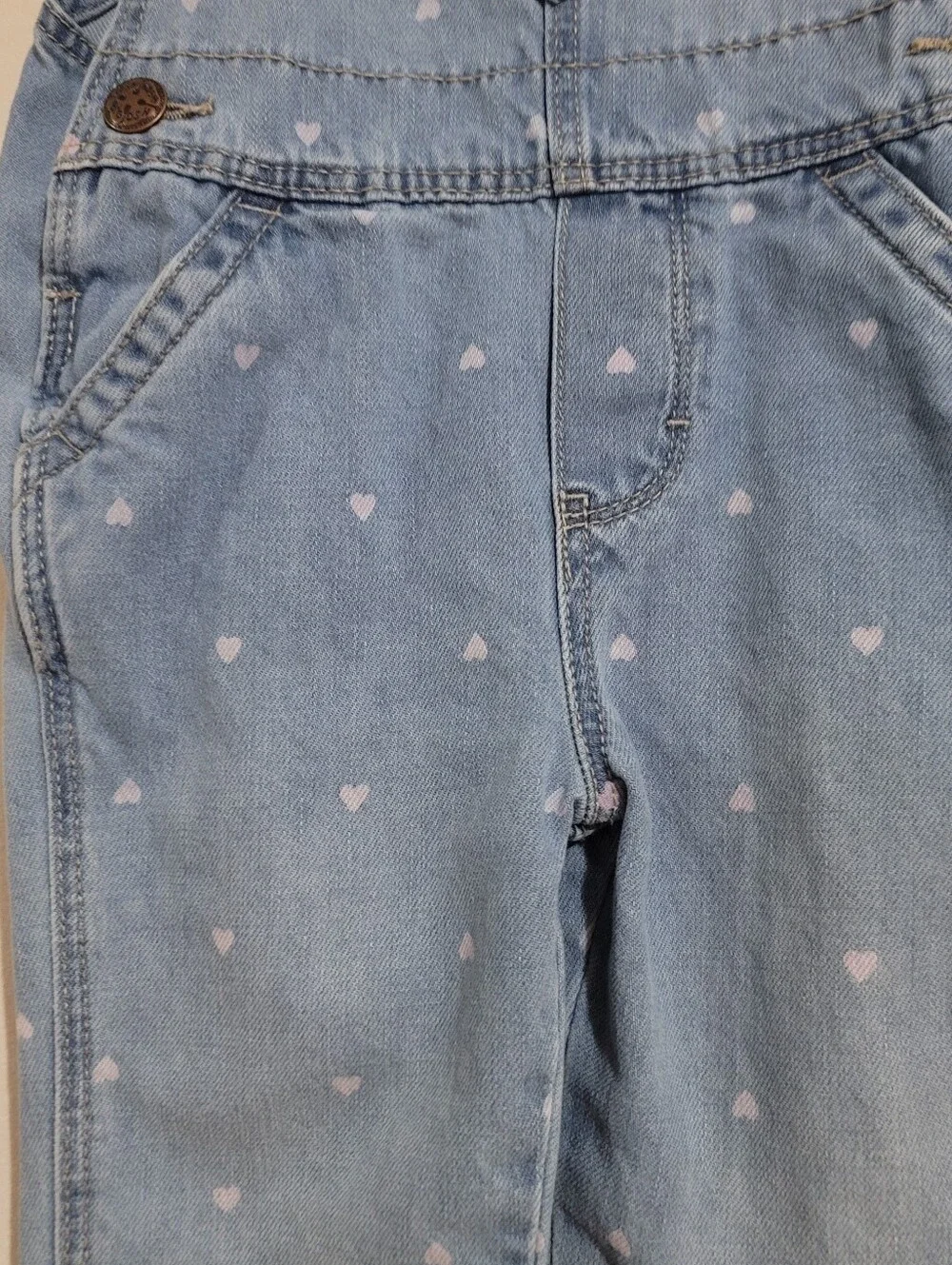 OshKosh B'gosh Light Blue Denim Heart-Print Overalls Toddler Girl Size 2T